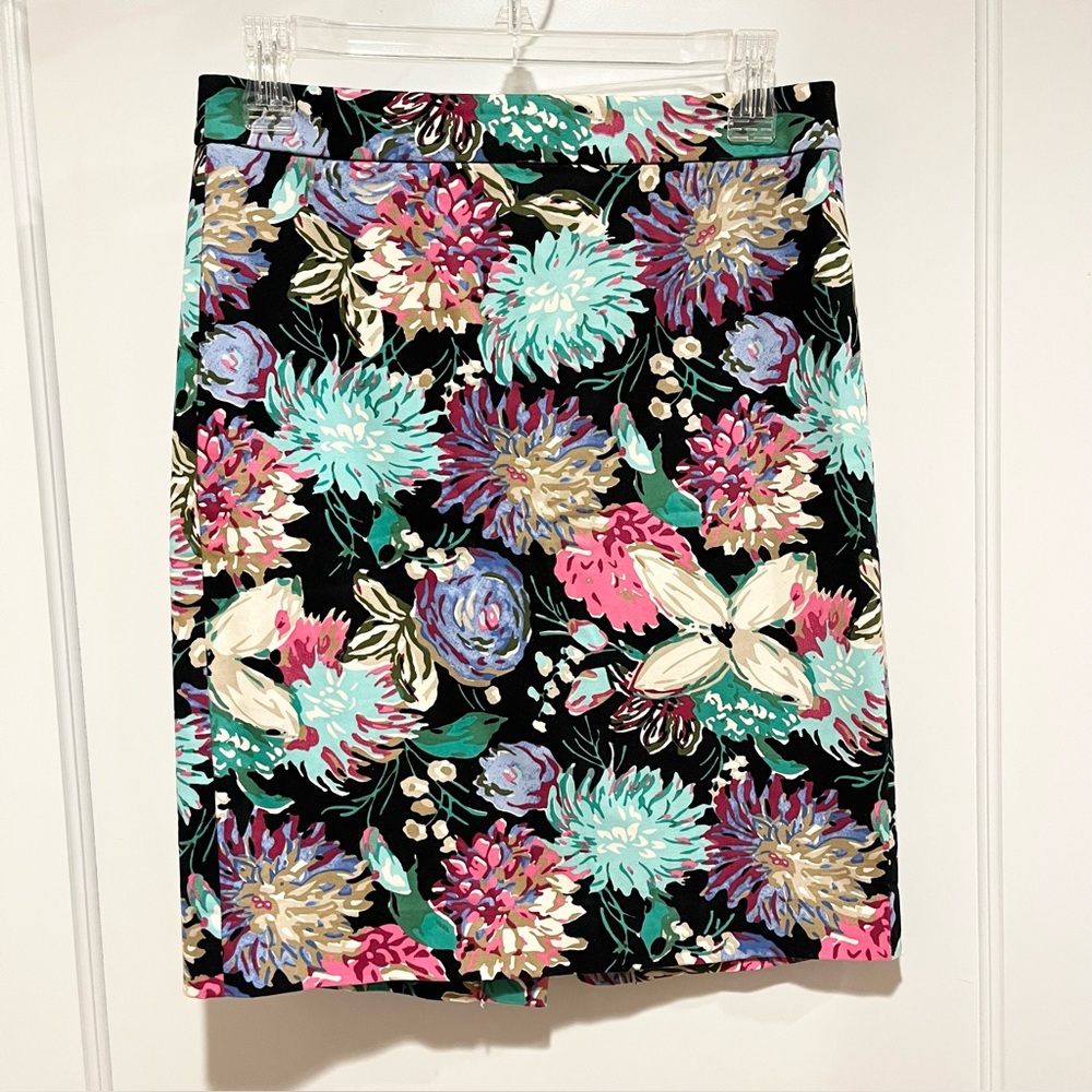 J. Crew Floral Printed Stretch Cotton Pencil Skirt 0